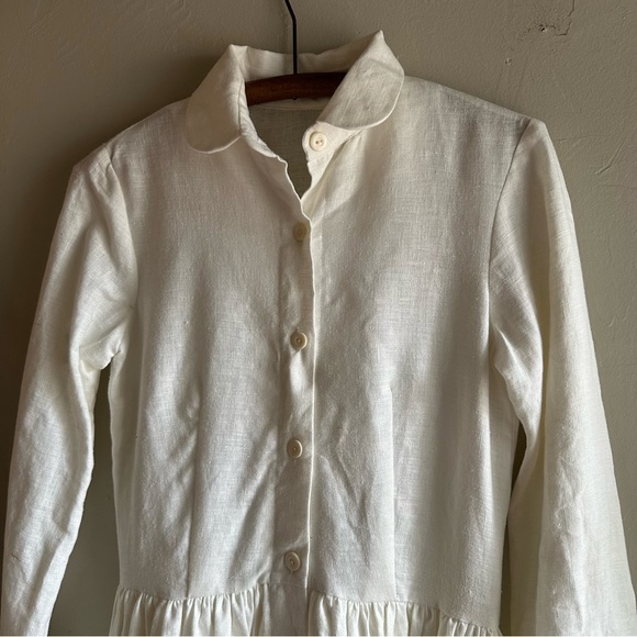 White linen dress- full length, long sleeve button up - Picture 5 of 7